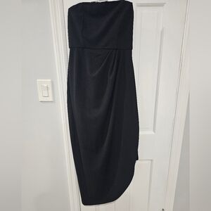 Tasteful Elegance Black Pleated Strapless Tulip Midi Dress, Size Small, NEW